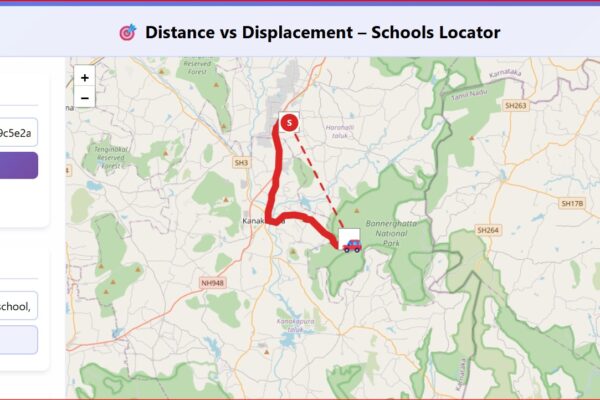 🌍 Distance vs Displacement — A Geo-AI Simulation 🚗📏 simulation screenshot